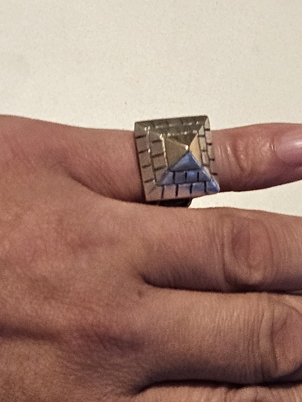 Massive Chunky Solid 14k Yellow Gold & Sterling Silver Pyramid Ring Artisan - Picture 3 of 10